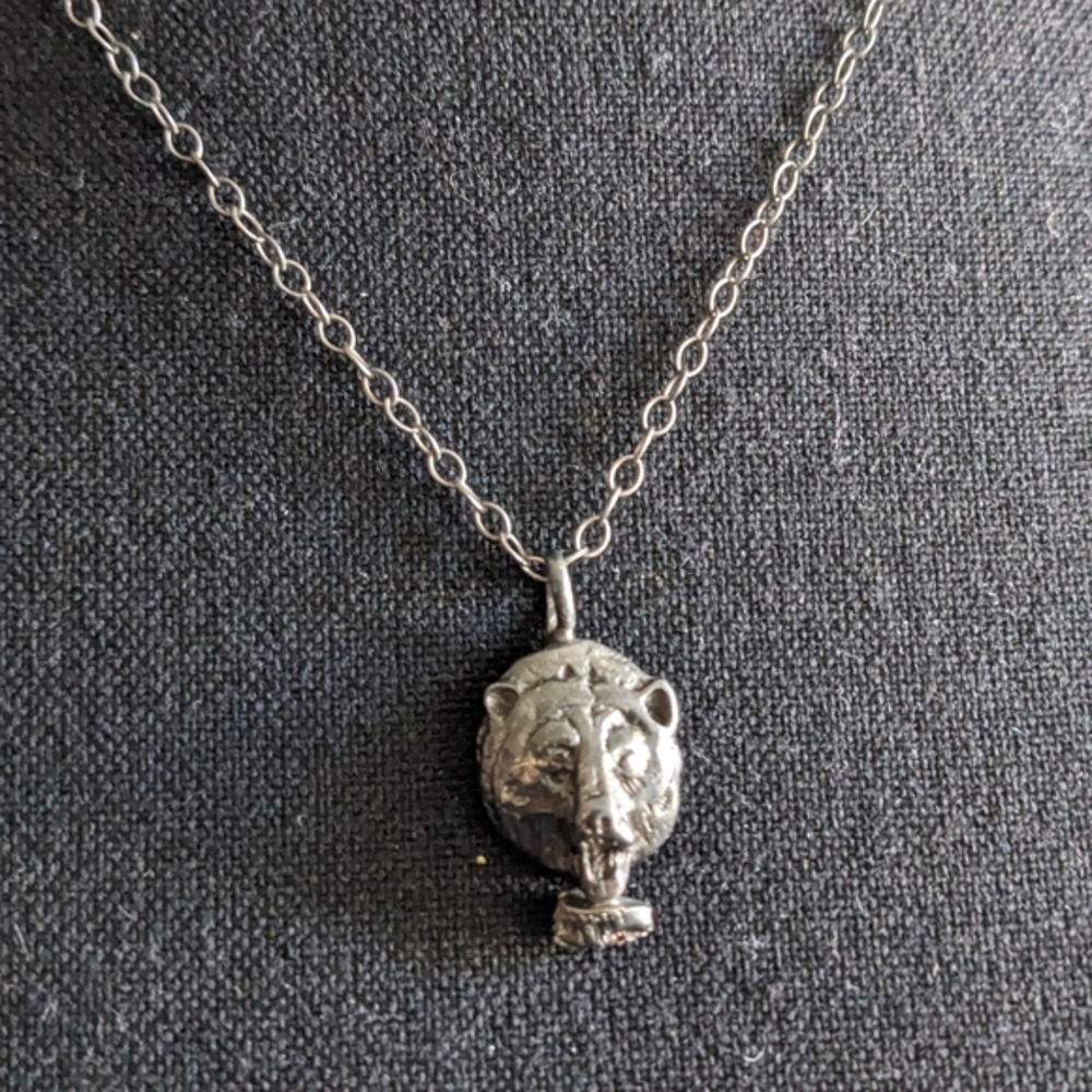 Vintage Sterling Silver Grizzly Bear Necklace